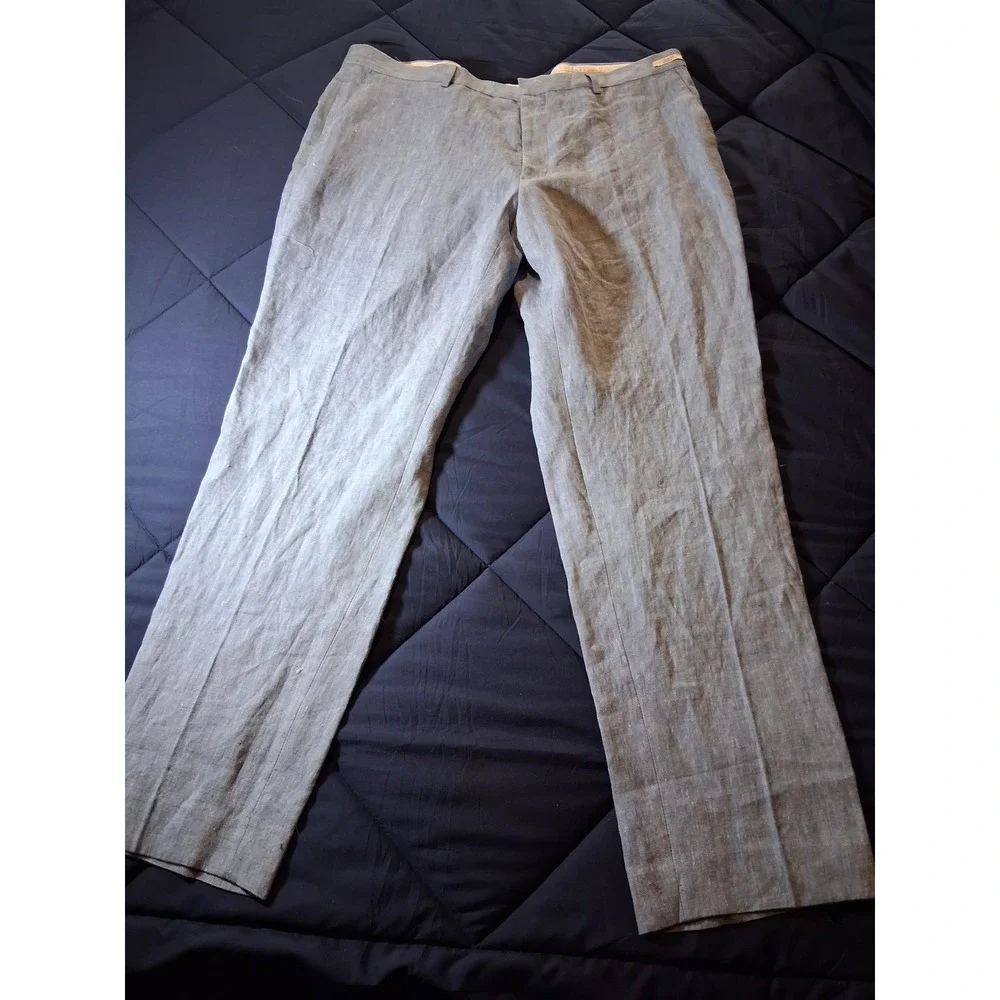 Jos A Bank 1905 Slim Fit Linen Dress Pants Mens 42x32 Light Blue Flat Front
